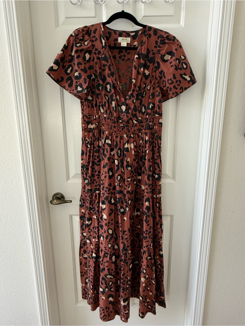 Anthropologie Rust Leopard Print Maxi Dress
